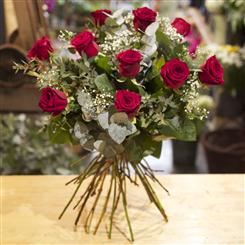 Dozen Long Stemmed Red Roses with Gypsophila